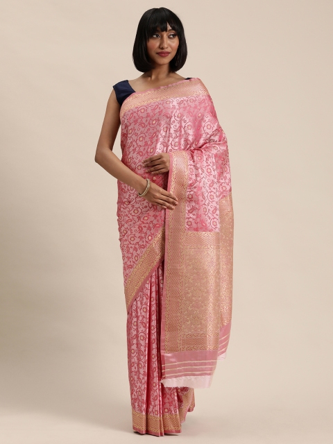 

Mitera Pink & Golden Woven Design Kanjeevaram Saree