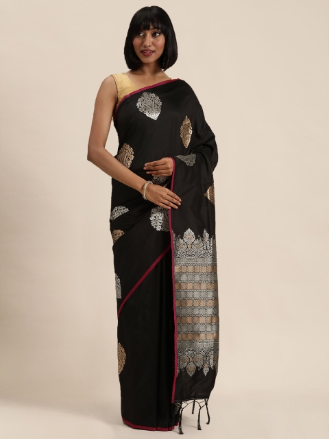 

Mitera Black & Silver-Coloured Woven Design Kanjeevaram Saree