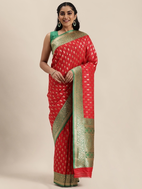 

Mitera Red & Gold-Coloured Woven Design Kanjeevaram Saree