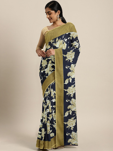 

KALINI Black & Olive Green Pure Georgette Printed Saree