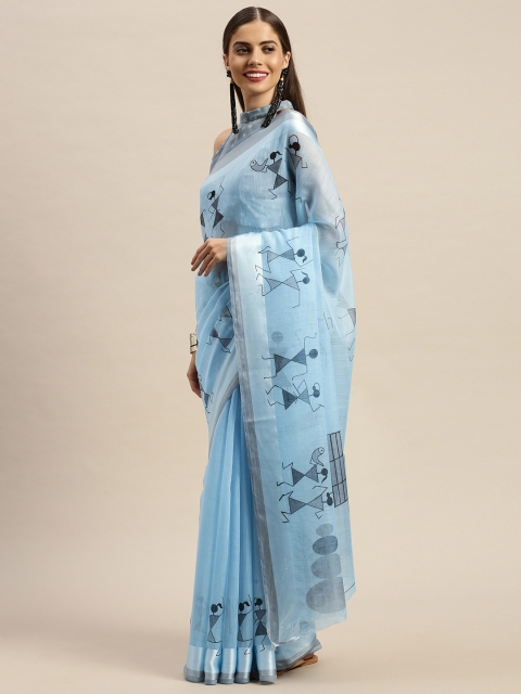 

KALINI Blue & Grey Printed Saree