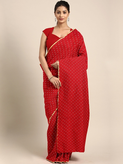 

KALINI Red & Golden Pure Chiffon Embellished Saree