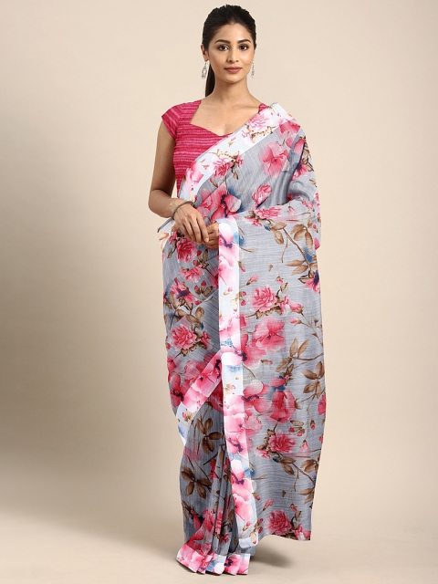 

KALINI Grey & Pink Floral Printed Celebrity Saree