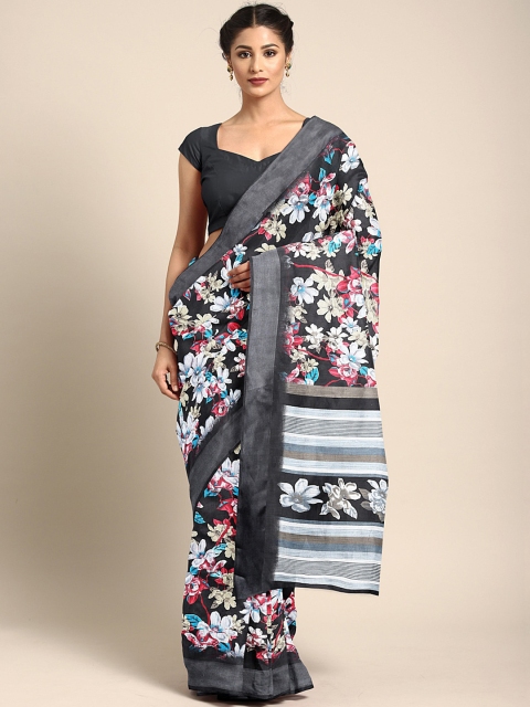 

KALINI Black & Beige Cotton Blend Floral Printed Saree