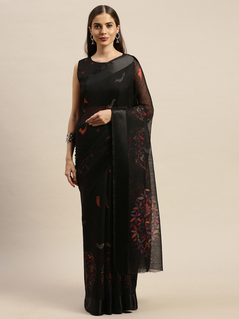 

KALINI Black & Orange Printed Saree