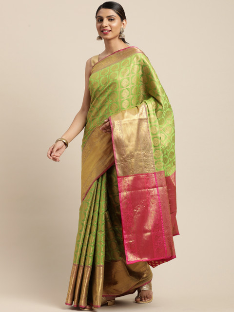 

VASTRANAND Green & Gold-Toned Woven Design Banarasi Saree