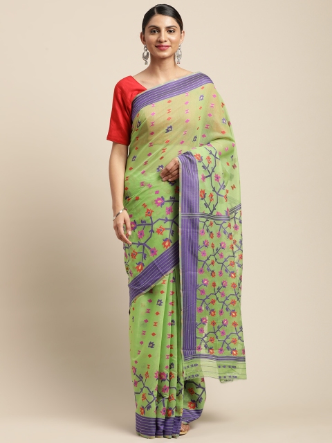 

VASTRANAND Green Woven Design Jamdani Saree