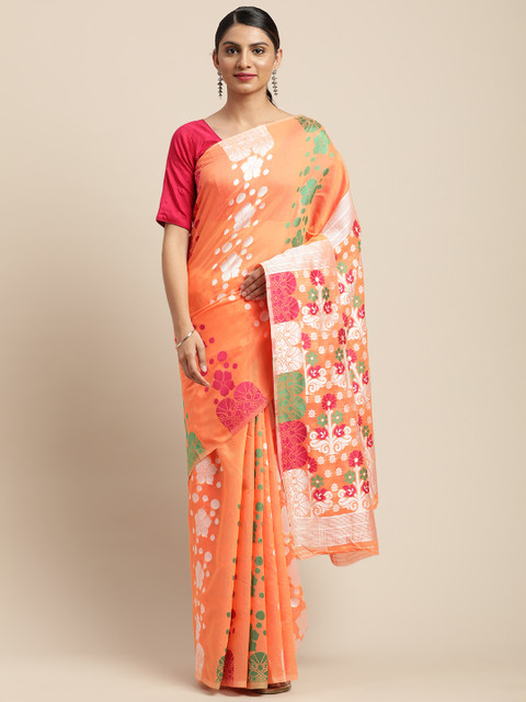 

VASTRANAND Orange & Green Woven Design Jamdani Saree