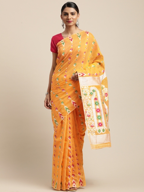 

VASTRANAND Yellow & Red Woven Design Jamdani Saree