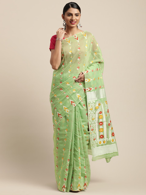 

VASTRANAND Green & Red Woven Design Jamdani Saree