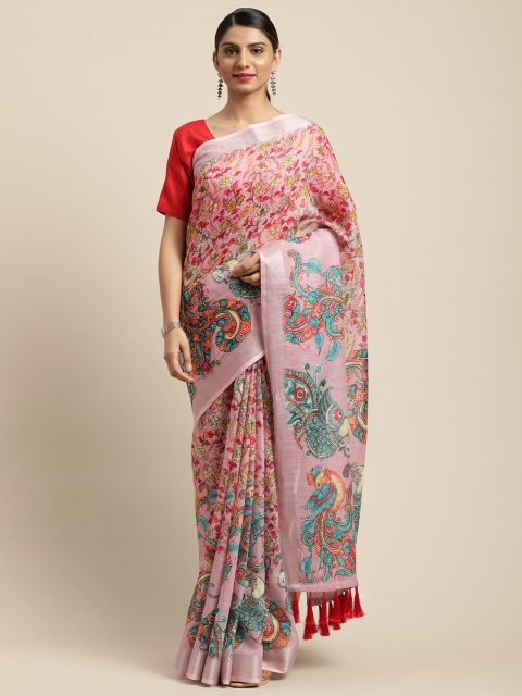 

VASTRANAND Pink & Red Kalamkari Printed Saree