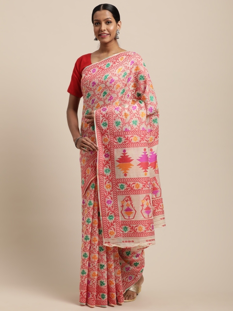 

VASTRANAND White & Red Silk Cotton Woven Design Jamdani Saree