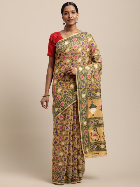 

VASTRANAND Yellow & Green Silk Cotton Woven Design Jamdani Saree