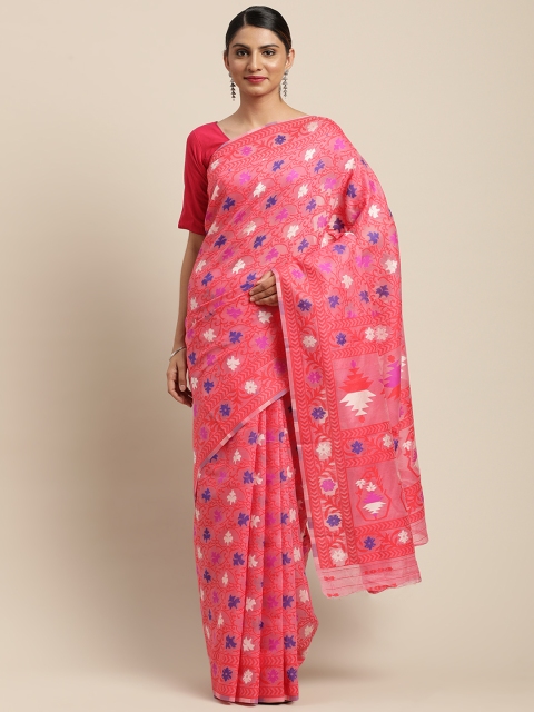 

VASTRANAND Pink & White Woven Design Jamdani Saree