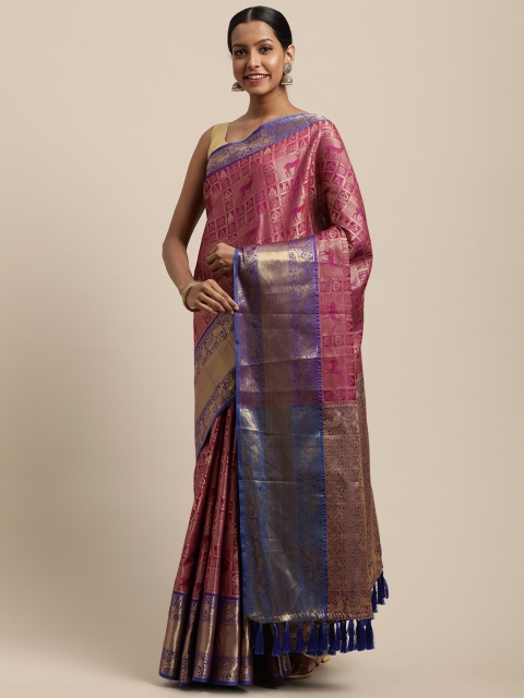 

VASTRANAND Pink & Gold-Toned Silk Blend Woven Design Banarasi Saree