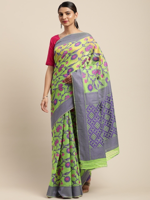 

VASTRANAND Green & Purple Woven Design Jamdani Saree