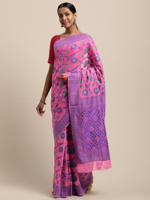 

VASTRANAND Pink & Purple Silk Cotton Woven Design Jamdani Saree