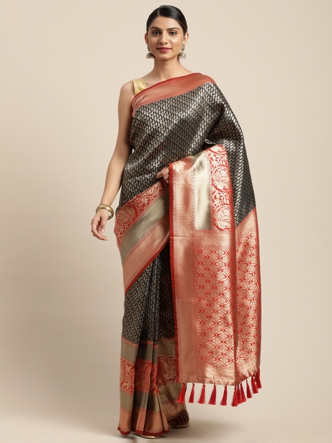 

VASTRANAND Black & Gold-Toned Woven Design Banarasi Saree