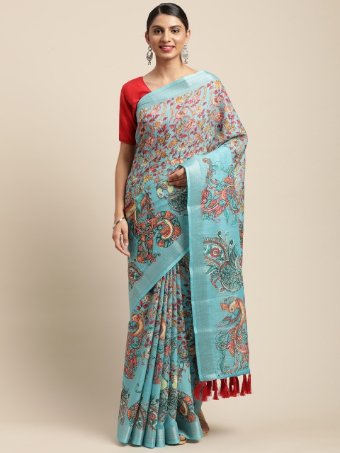 

VASTRANAND Blue Printed Linen Blend Saree