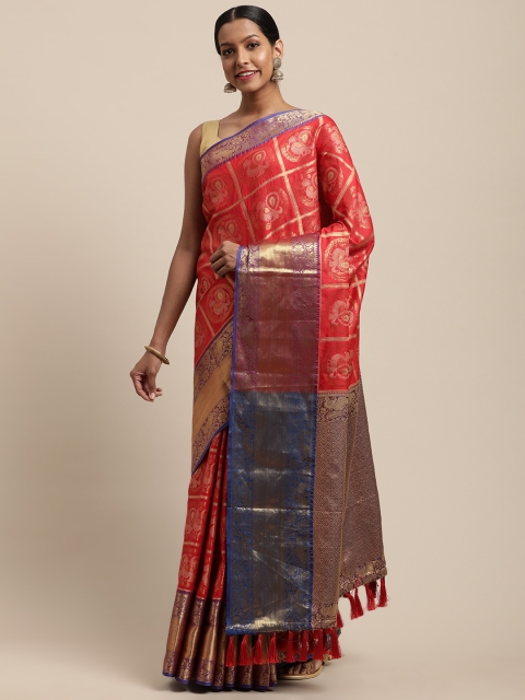 

VASTRANAND Red & Gold-Toned Woven Design Banarasi Saree