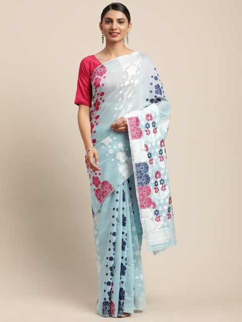 

VASTRANAND Blue & Pink Woven Design Jamdani Saree