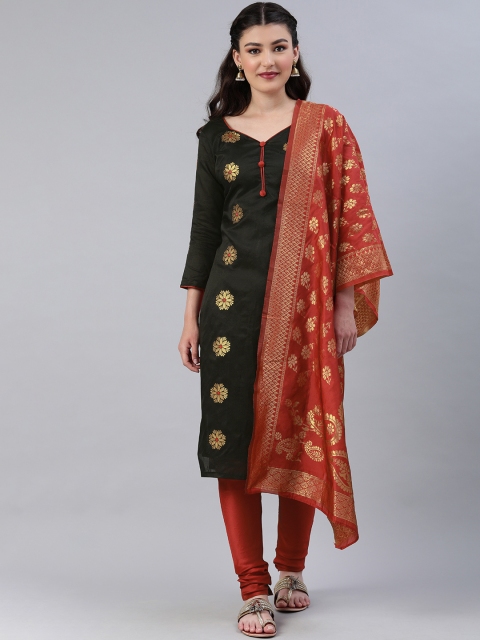 

Mitera Black & Red Silk Banarasi Blend Unstitched Dress Material
