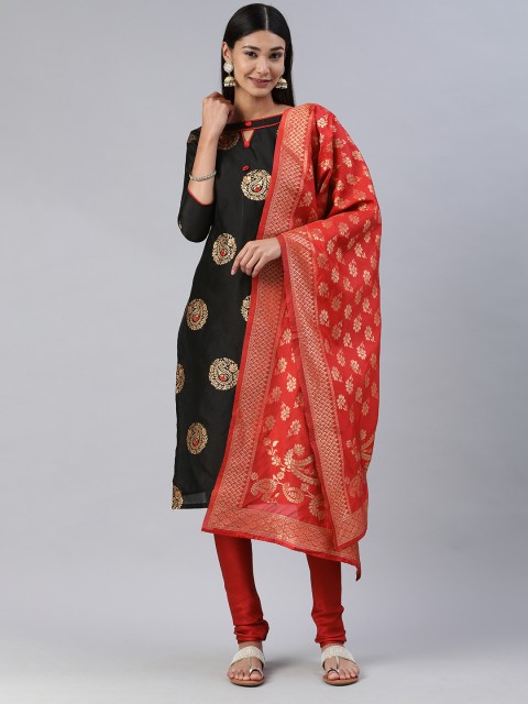 

Mitera Black & Gold-Toned Woven Design Silk Blend Unstitched Dress Material