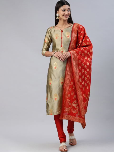 

Mitera Beige & Gold-Toned Woven Design Silk Blend Unstitched Dress Material