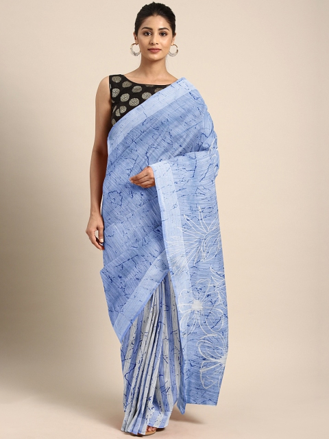 

KALINI Blue Digital Abstract Printed Pure Linen Saree
