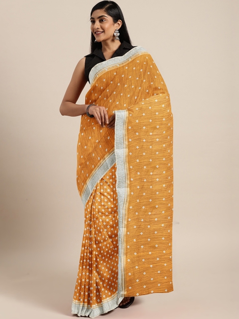 

KALINI Mustard Yellow & White Pure Linen Printed Saree