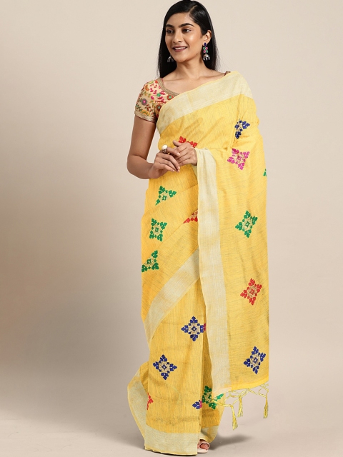

KALINI Yellow Pure Cotton Embroidered Kota Saree