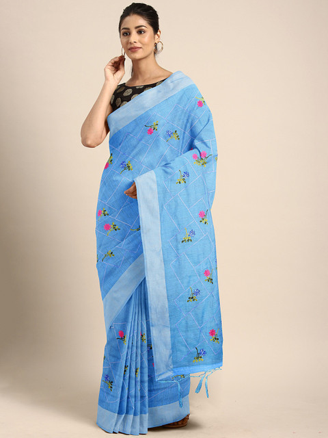 

KALINI Blue Pure Cotton Embroidered Kota Saree