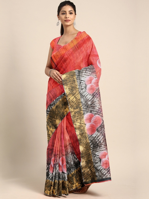 

KALINI Red & White Pure Linen Floral Printed Saree