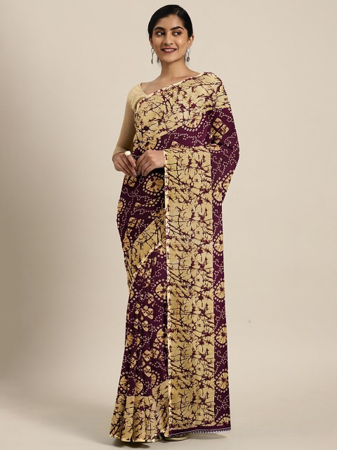 

KALINI Burgundy & Brown Pure Georgette Printed Saree