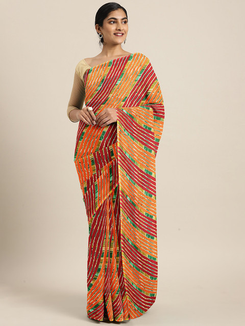 

KALINI Red & Orange Pure Georgette Printed Saree