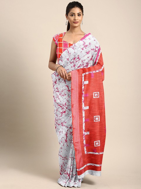 

KALINI Pink & White Pure Linen Printed Saree