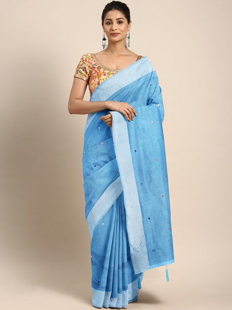 

KALINI Blue Embellished Pure Cotton Saree