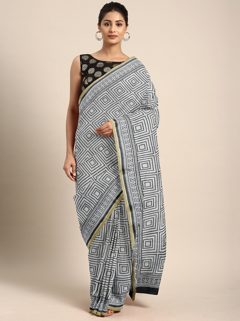 

KALINI White & Black Pure Linen Printed Saree