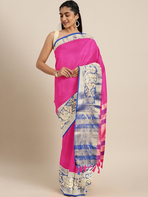 

KALINI Fuchsia & Gold-Toned Solid Saree