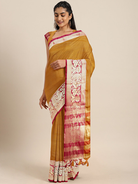 

KALINI Mustard Yellow Dyed Art Silk Saree