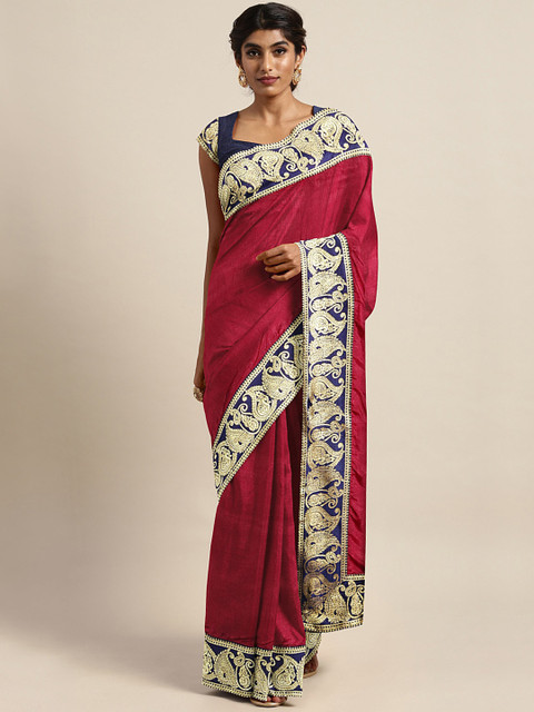 

KALINI Maroon Solid Art Silk Saree