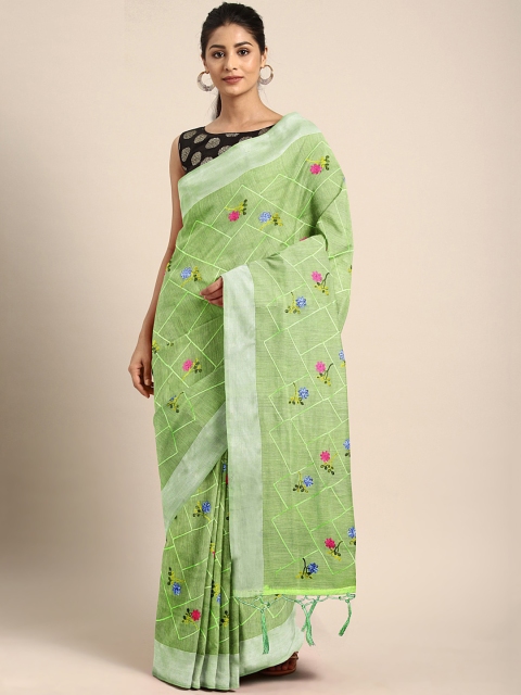 

KALINI Green Pure Cotton Floral Embroidered Kota Saree