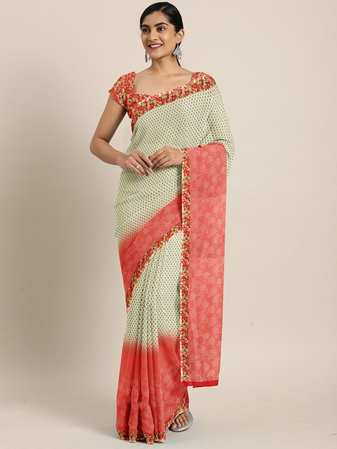 

KALINI Off-White & Green Ditsy Printed Saree