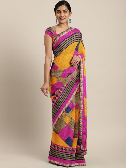 

KALINI Pink & Orange Printed Saree
