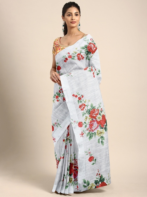 

KALINI White & Red Pure Linen Printed Saree