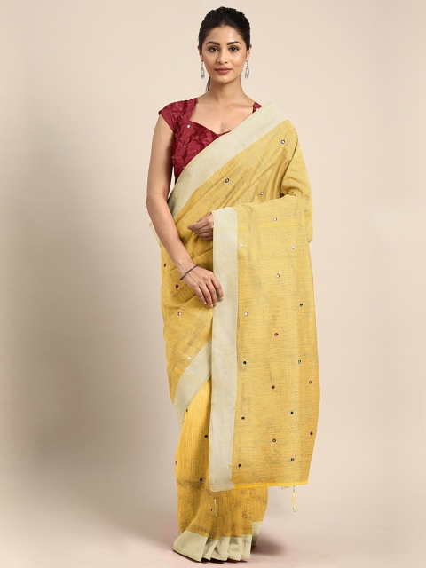 

KALINI Yellow Embellished Pure Cotton Saree