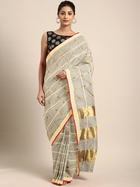 

KALINI Beige & Gold-Toned Pure Cotton Checked Kota Saree