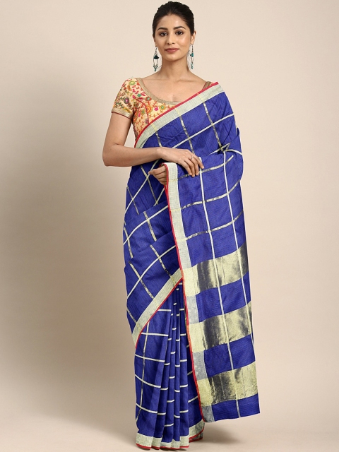 

KALINI Blue & Golden Pure Cotton Checked Kota Saree