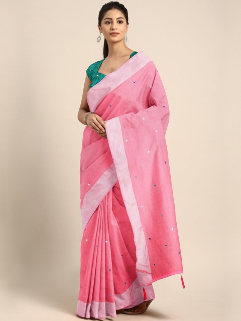 

KALINI Pink Embellished Pure Cotton Saree