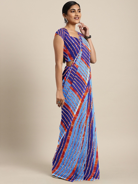 

KALINI Blue & Rust Red Pure Georgette Printed Leheriya Saree